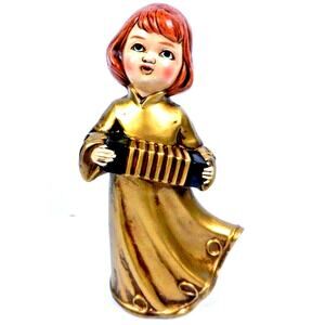 Vintage Japan Norcrest Angel Figure Playing Accordion F-176 Original Sticker 8"